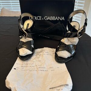 Dolce & Gabbana Glossy Black Strappy Sandals